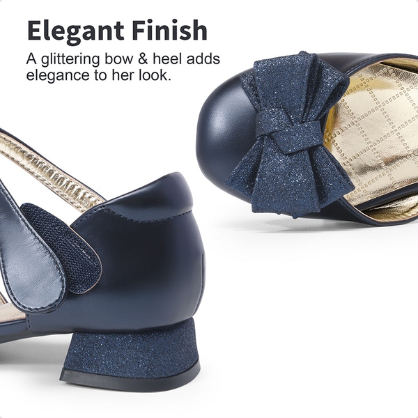 Low Heel Bow Ankle Strap Sandals - NAVY - 2